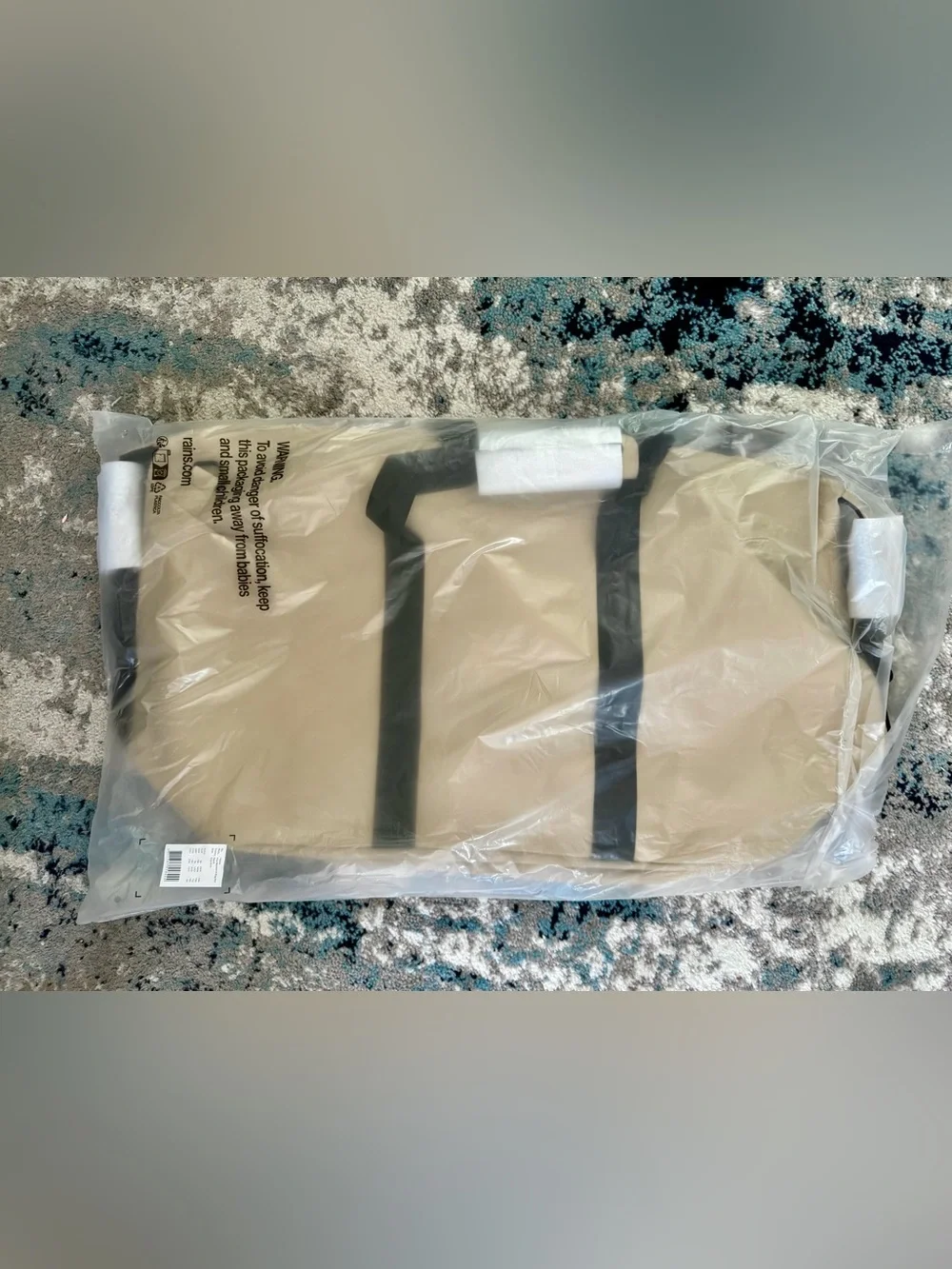 NEW Rains Tan/Beige Weekender Bag with Black Straps -Large Size -Unisex